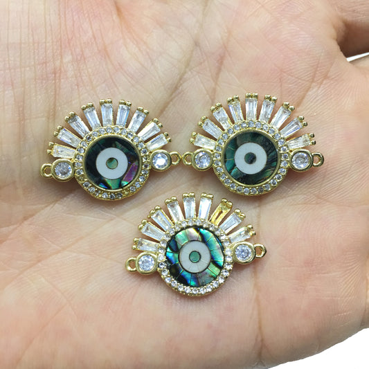 3PCS Brass Cubic Zirconia Evil Eyes Beads