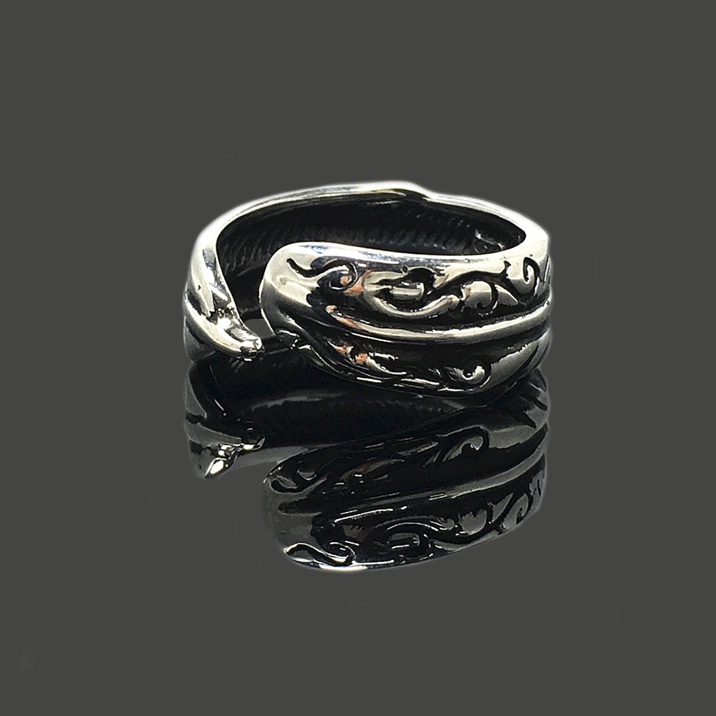 Retro 925 Sterling Silver Open Feather Ring
