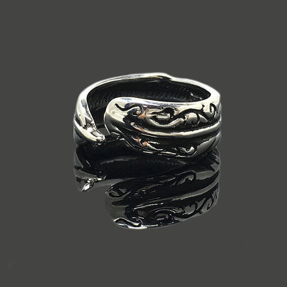 Retro 925 Sterling Silver Open Feather Ring