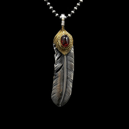 Right Brass Leaf Feather Retro 925 Silver Pendant Japan Takahashi Goro