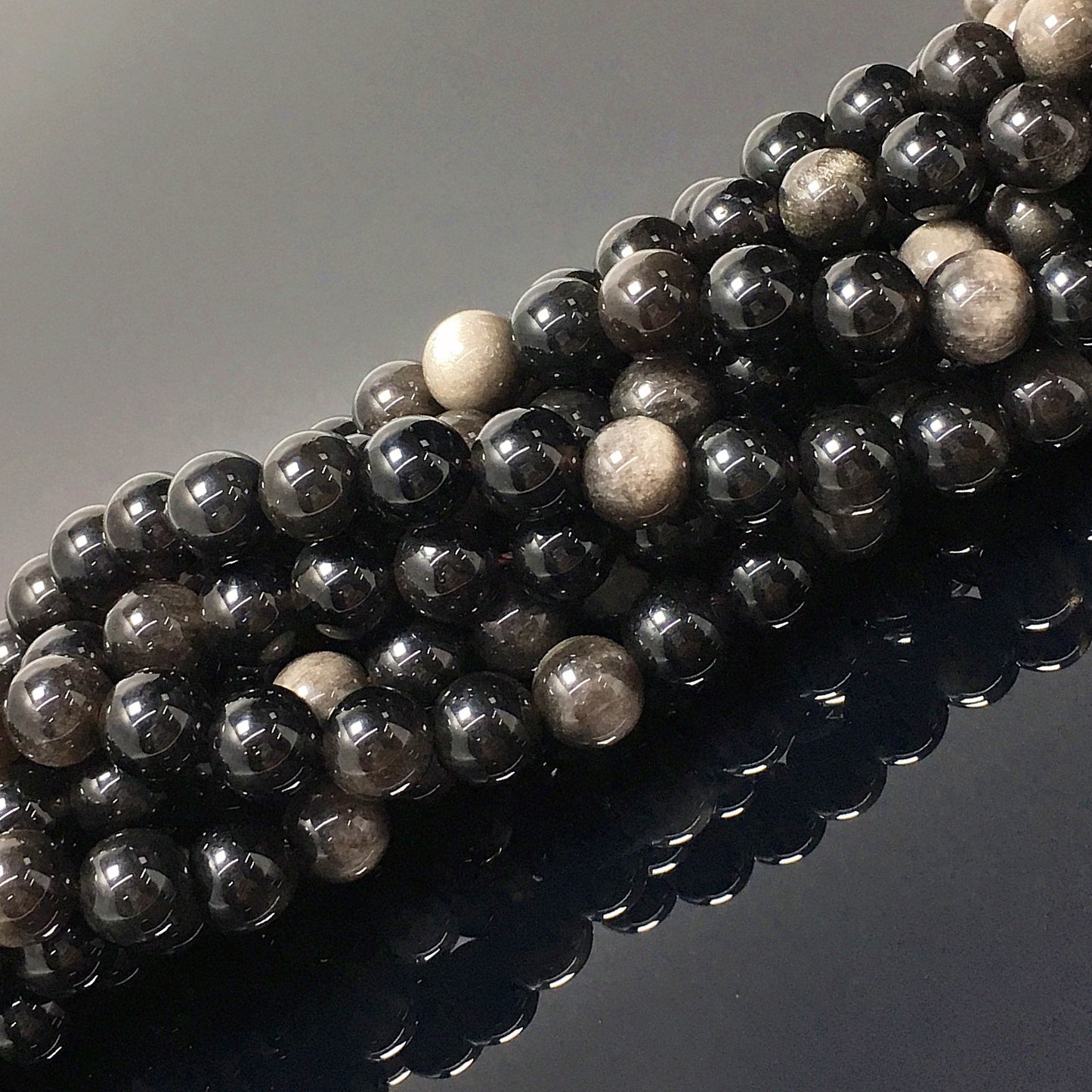 Higher Quality Silver Obsidian Round Beads