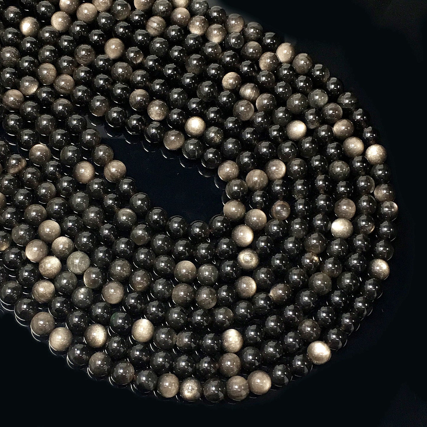 Higher Quality Silver Obsidian Round Beads