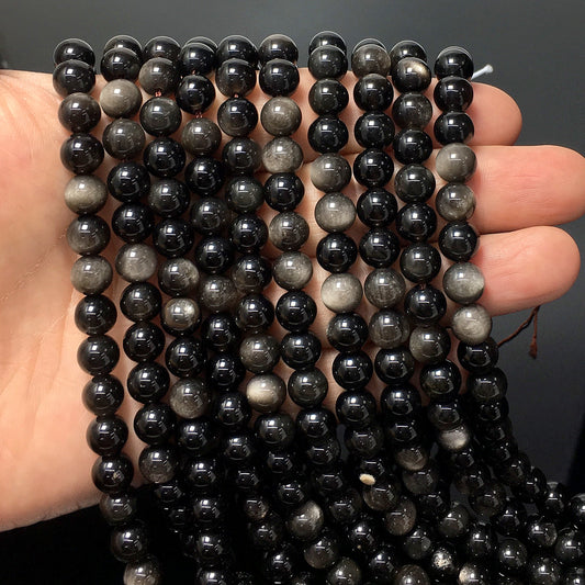 Higher Quality Silver Obsidian Round Beads