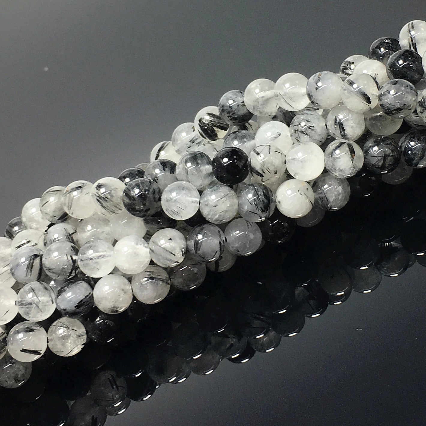 Higher Quality Black Tourmalited Quartz Round Beads