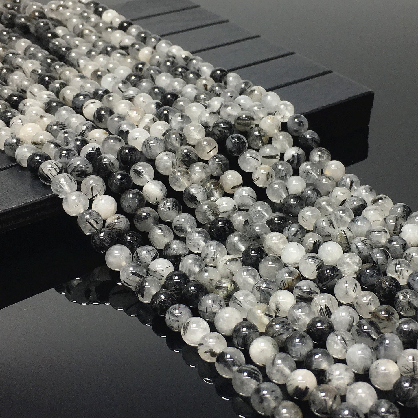 Higher Quality Black Tourmalited Quartz Round Beads
