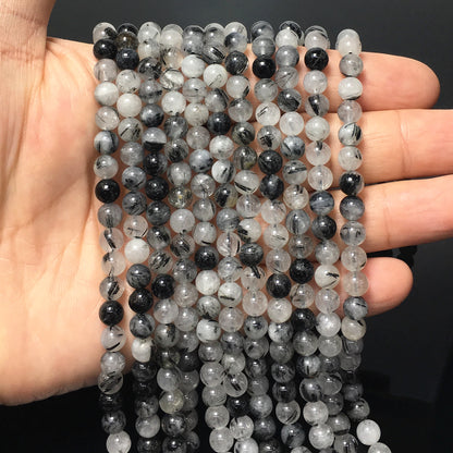 Higher Quality Black Tourmalited Quartz Round Beads
