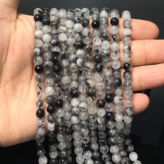Higher Quality Black Tourmalited Quartz Round Beads