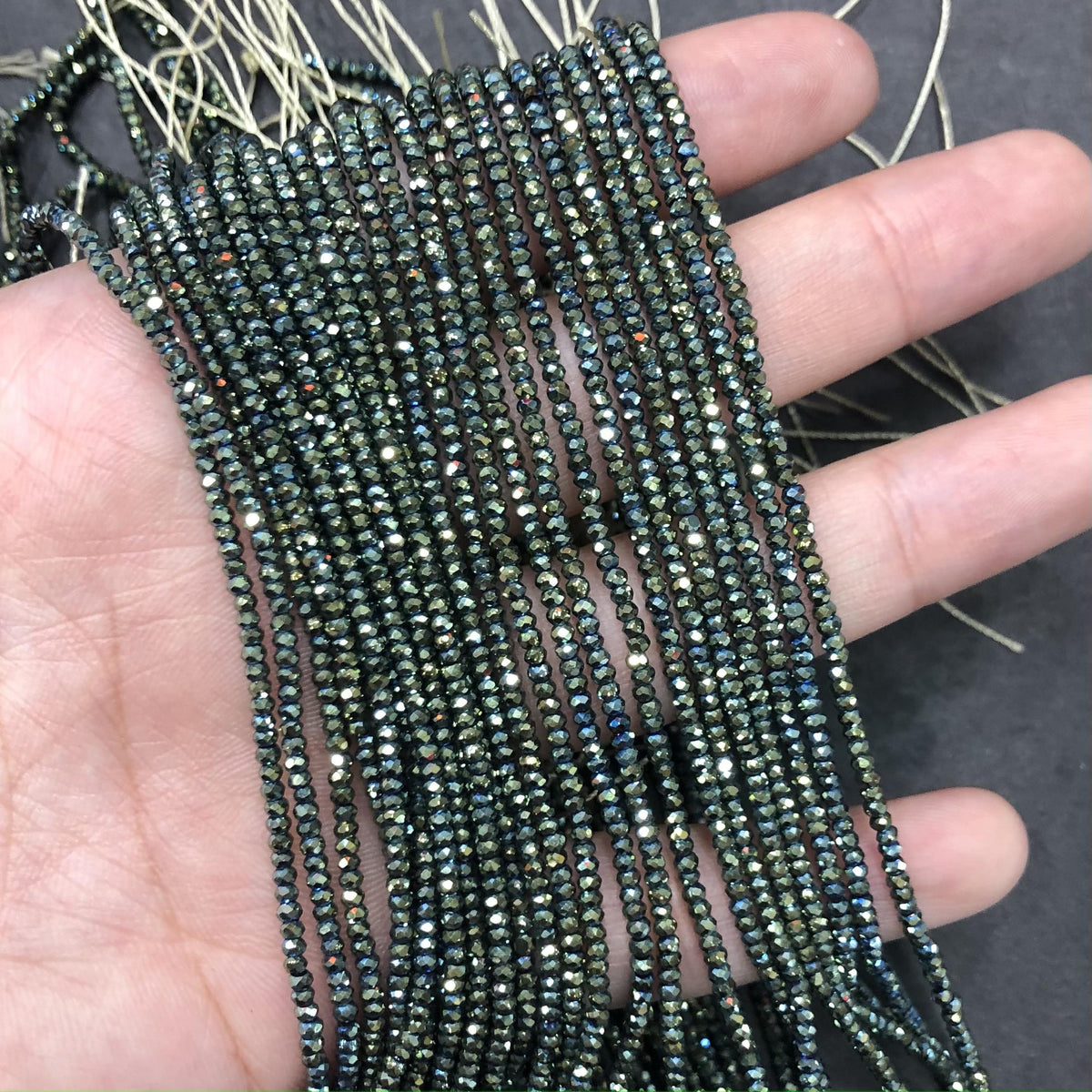 Tiny Faceted Rondelle Hematite Beads