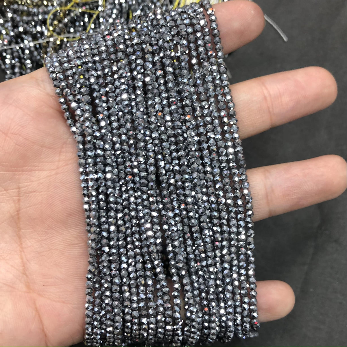 2mm Faceted Round Hematite Beads