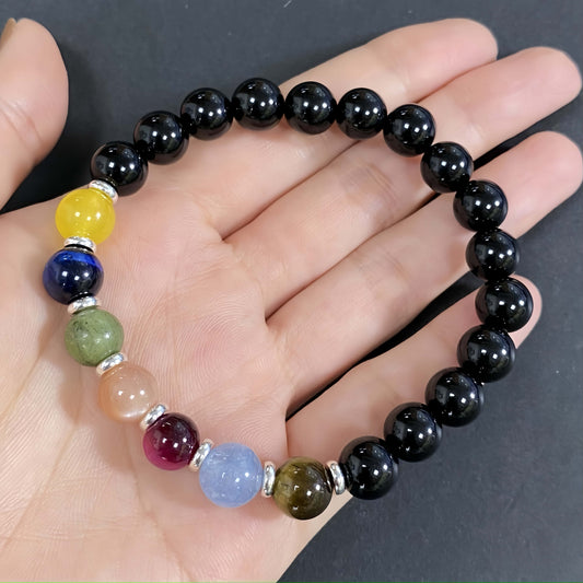 Natural Onyx Seven Chakra Crystal Bracelet