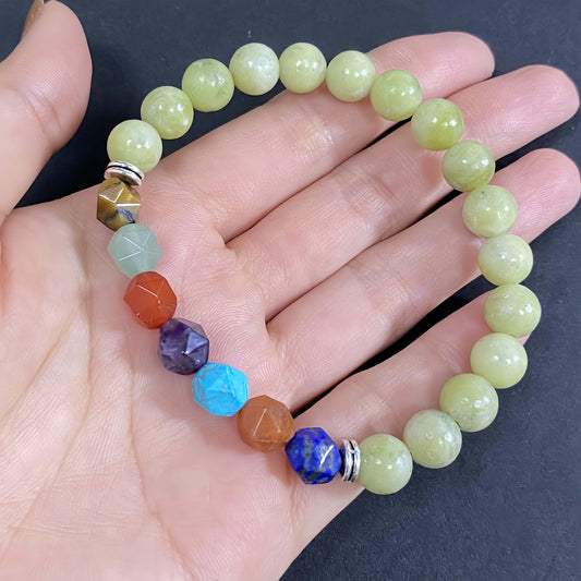 Green Jade Seven Chakra Crystal Bracelet