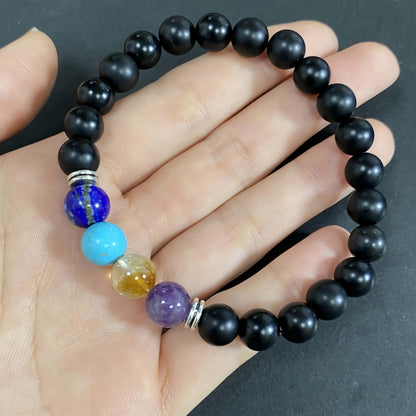 Natural Matte Onyx Seven Chakra Crystal Bracelet