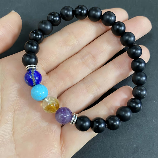 Natural Matte Onyx Seven Chakra Crystal Bracelet