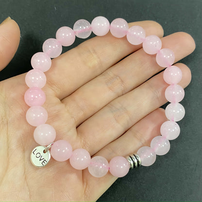 Natural Pink Rose Quartz Crystal Bracelet for Love and Relationship