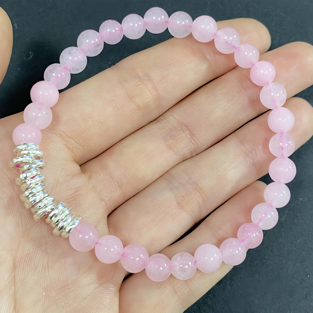 Sterling Silver Pink Rose Quartz Crystal Bracelet for Love and Relationship