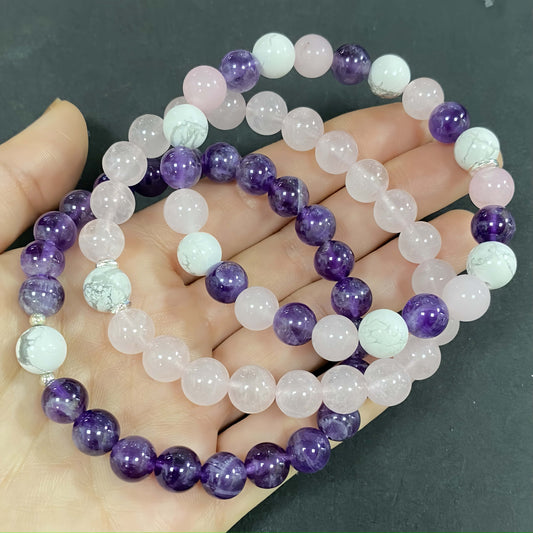 Triple Amethyst Crystal Bracelet for Love and Relationship