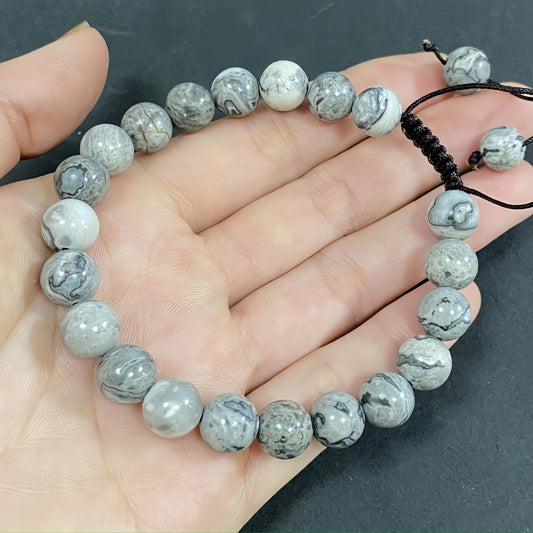 Natural Map Stone to Improve Sleep Braided Rope Crystal Bracelet