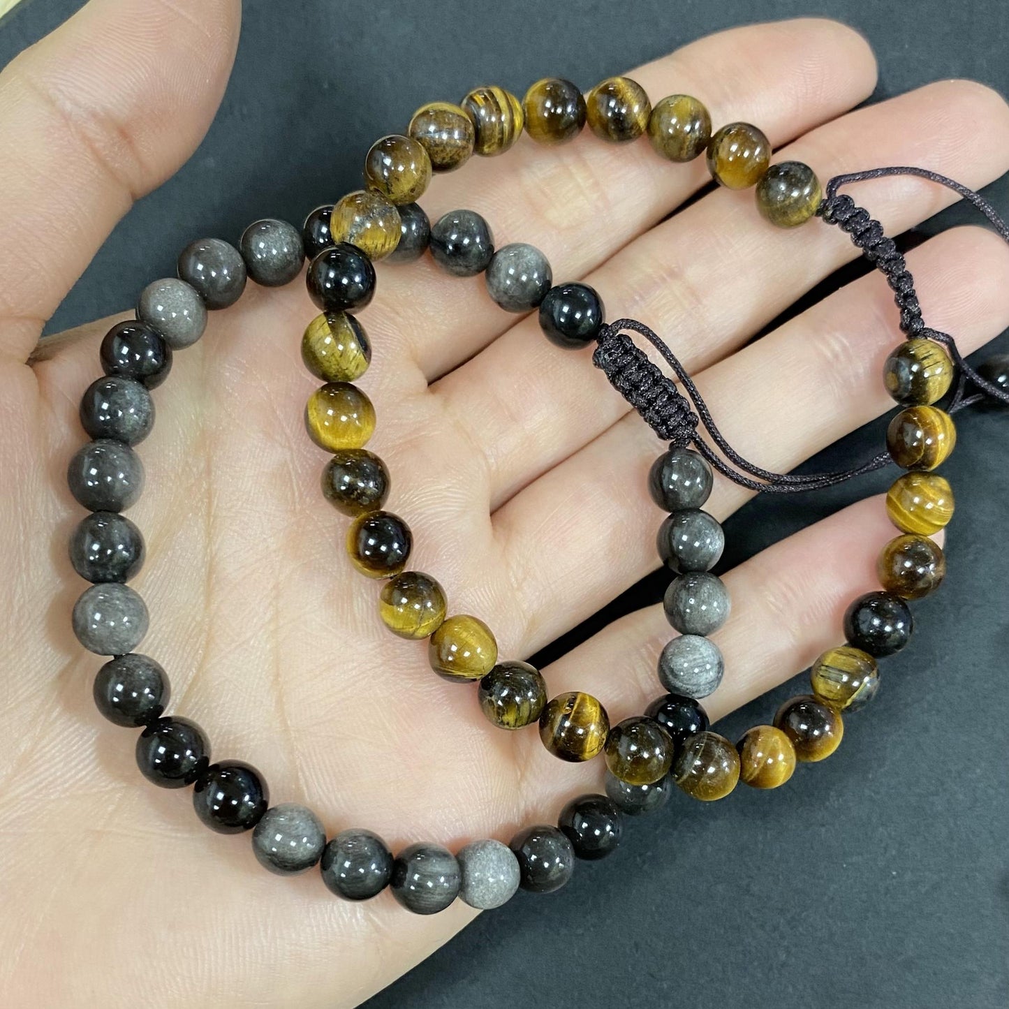 Double Obsidian with Tigers Eye for Protection and Apotropaic Crystal Bracelet