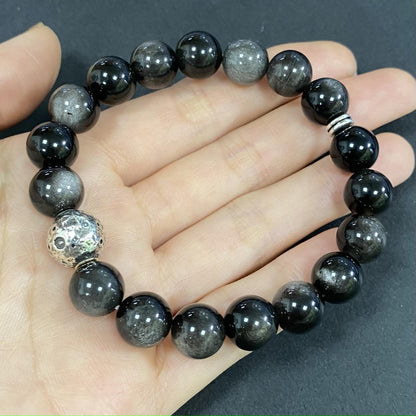Silver Obsidian with Moon for Weight Loss Crystal Bracelet