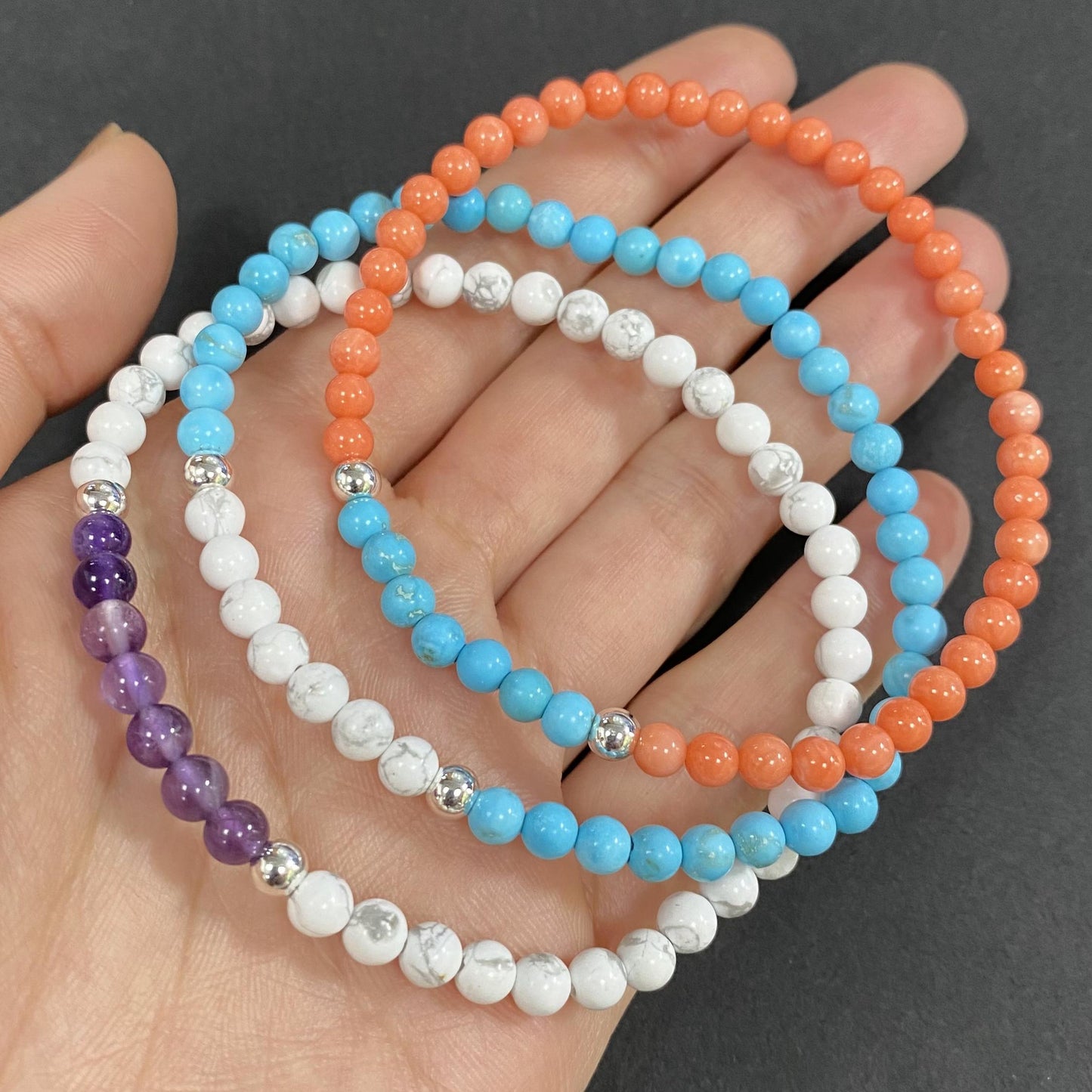 Triple Coral Crystal Bracelet for Focus and Concentration