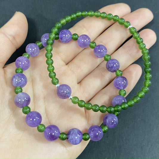 Natural Green Jade with Amethyst to Improve Body and Health Crystal  Bracelet