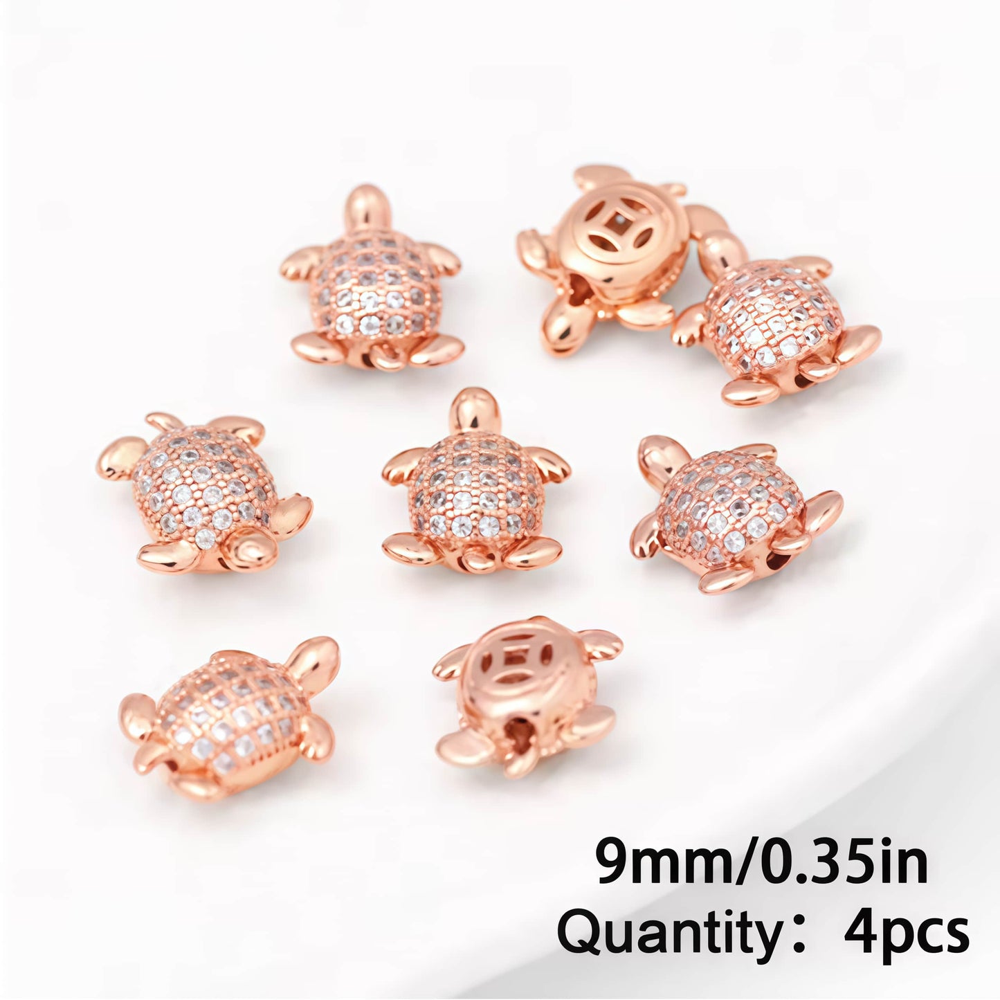 4PCS Brass Cubic Zirconia Turtle Beads
