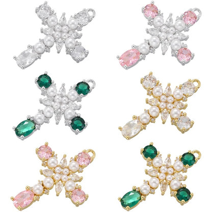 1Pcs Cross Pendants Brass Cubic Zirconia Cross Charms Necklaces