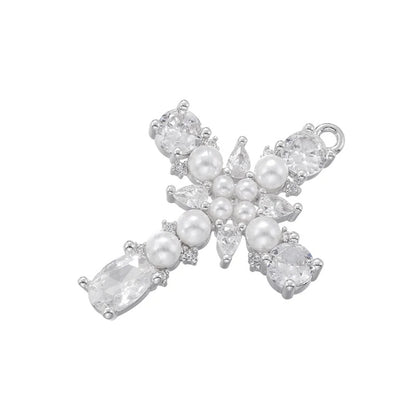 1Pcs Cross Pendants Brass Cubic Zirconia Cross Charms Necklaces