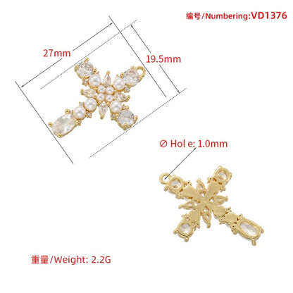 1Pcs Cross Pendants Brass Cubic Zirconia Cross Charms Necklaces