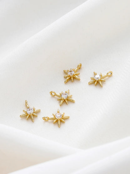 10pcs/lot 18K Gold Colors Rhinestone Hexagram Stars Brass Pendants