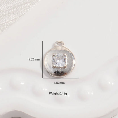 1PCS Sterling Silver Round Micro-Inlaid Zircon Pendant Button Charm