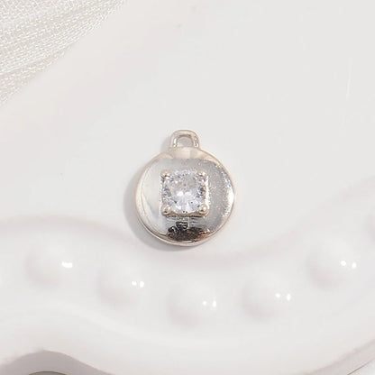 1PCS Sterling Silver Round Micro-Inlaid Zircon Pendant Button Charm