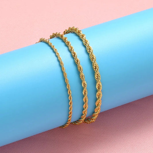 1PCS Stainless Steel Bracelets Boho Gold-color Thick/Thin Fashion Punk Twist Bracelet