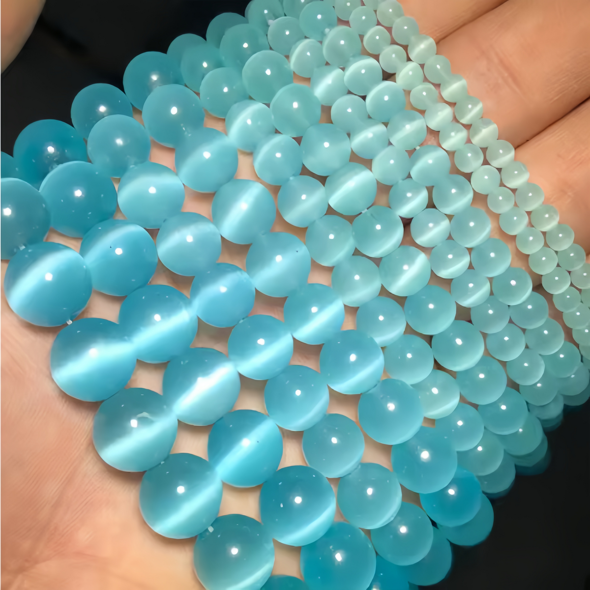 Light Lake Blue Cat's Eye Beads Round Beads