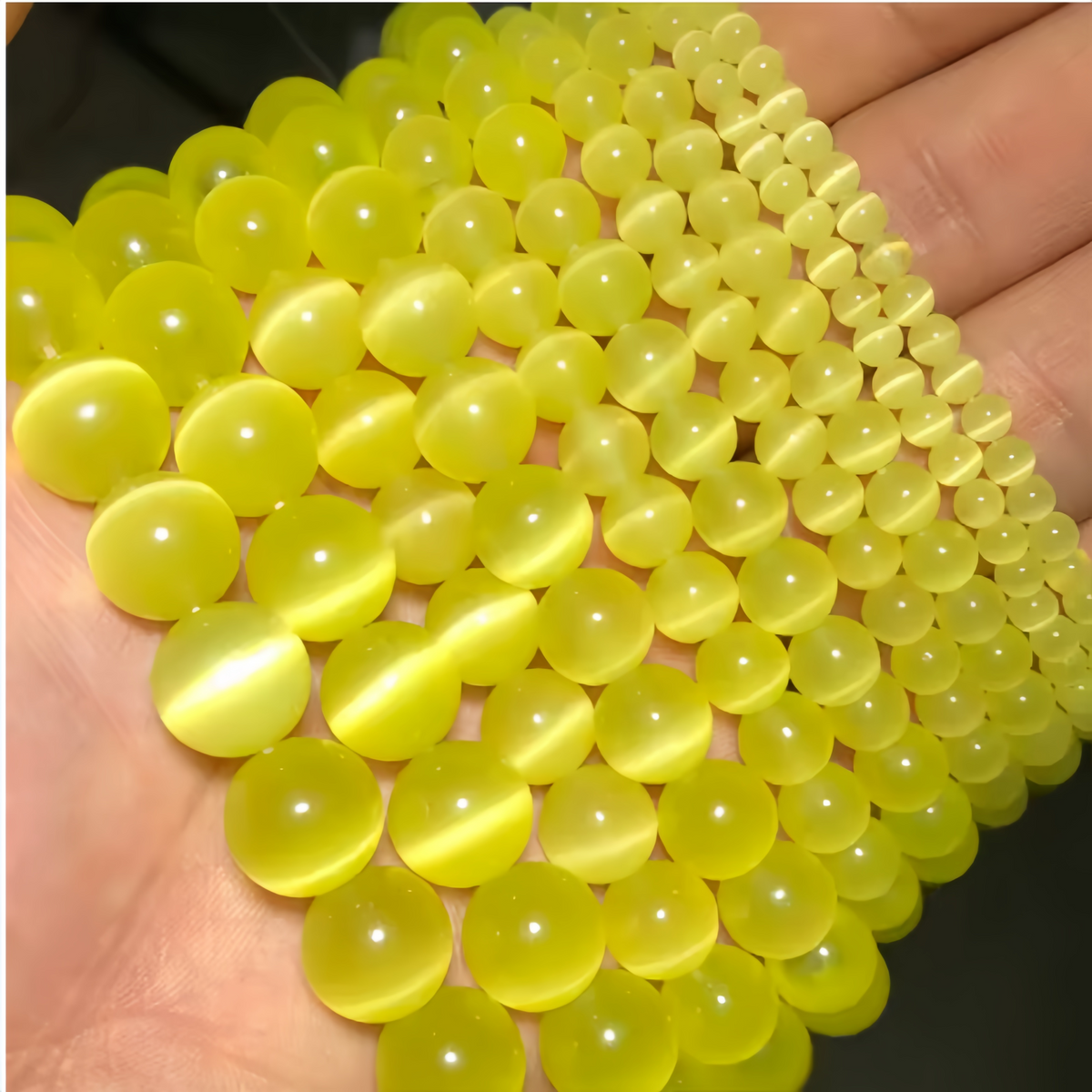 Pale Yellow Cat's Eye Beads Round Beads