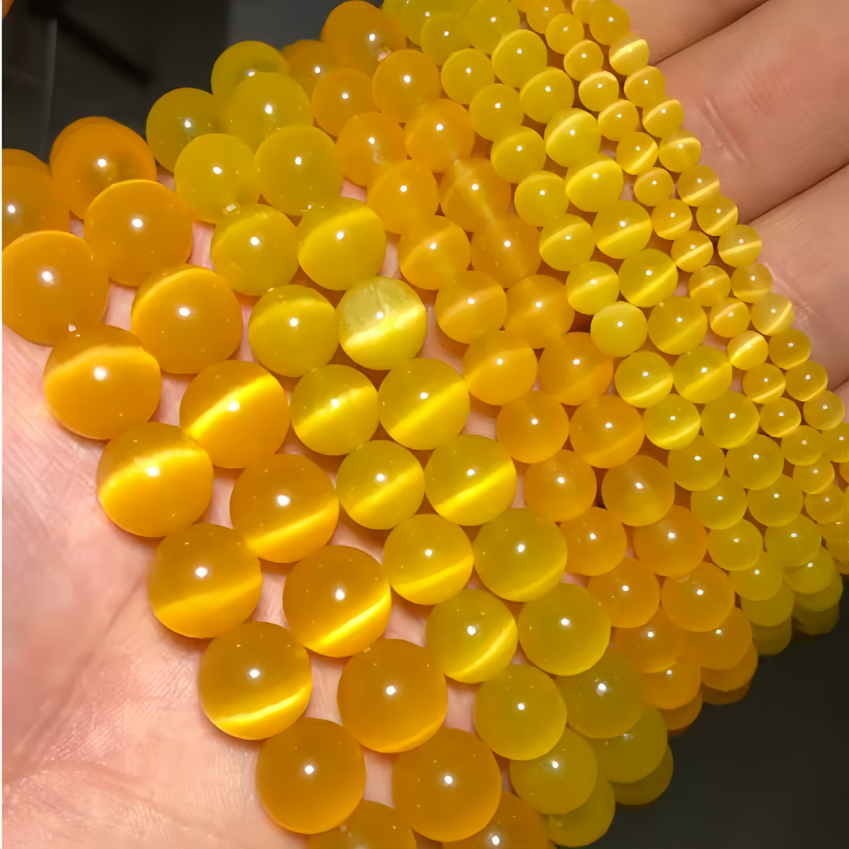 Dark Yellow Cat's Eye Beads Round Beads