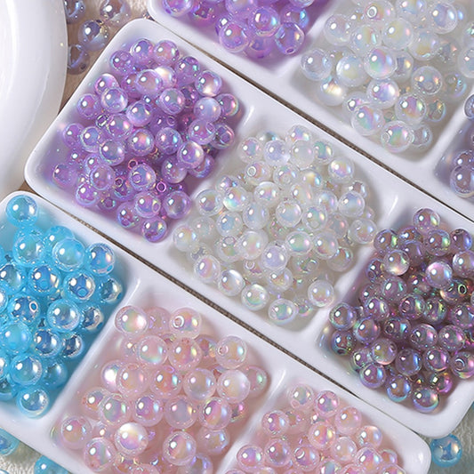 20pcs Electroplated Jelly Aurora Cat‑Eye Round Beads