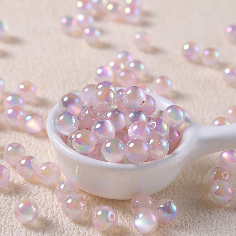 20pcs Electroplated Jelly Aurora Cat‑Eye Round Beads