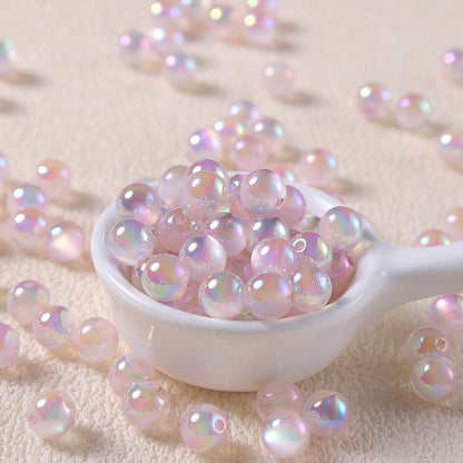 20pcs Electroplated Jelly Aurora Cat‑Eye Round Beads