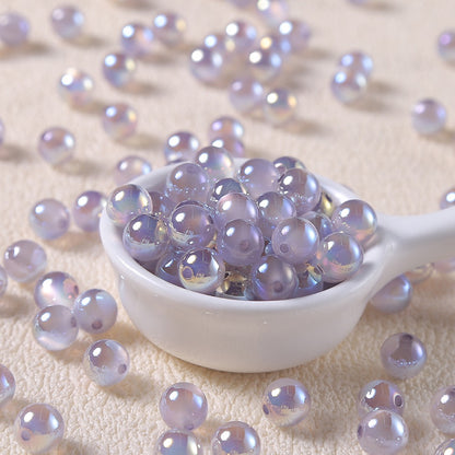 20pcs Electroplated Jelly Aurora Cat‑Eye Round Beads