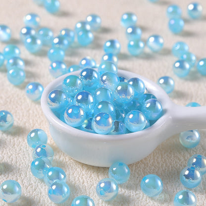 20pcs Electroplated Jelly Aurora Cat‑Eye Round Beads