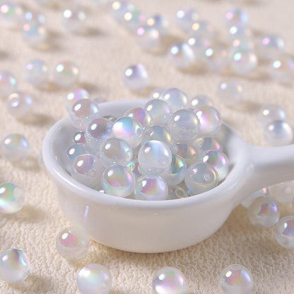 20pcs Electroplated Jelly Aurora Cat‑Eye Round Beads