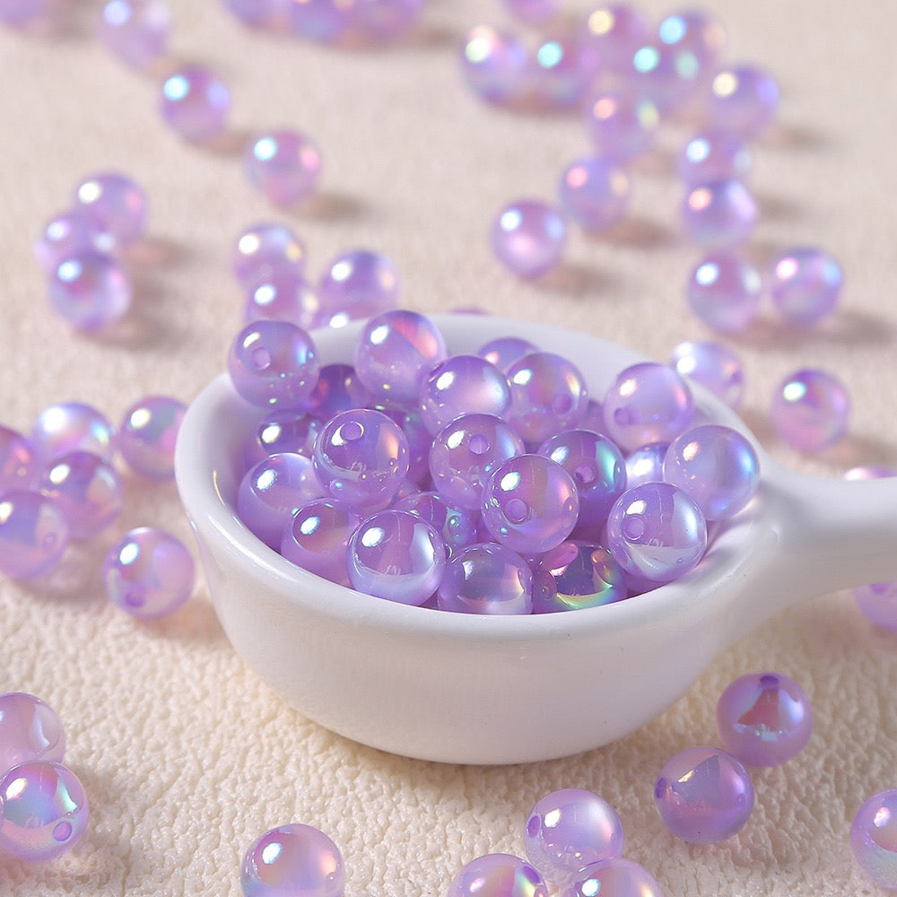 20pcs Electroplated Jelly Aurora Cat‑Eye Round Beads