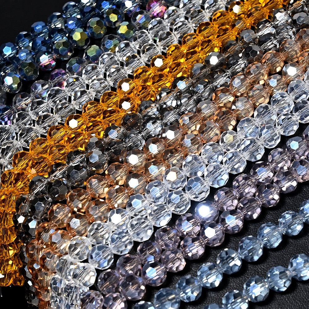3 Strands 8mm 32‑Facet Earth Cut Glass Beads