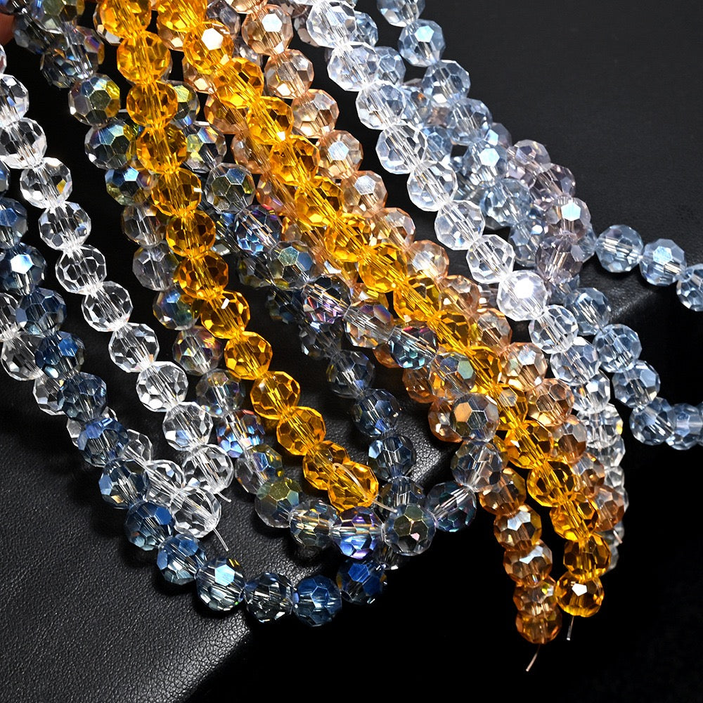 3 Strands 8mm 32‑Facet Earth Cut Glass Beads