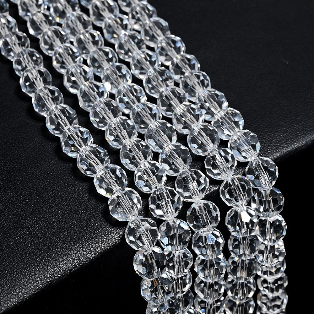 3 Strands 8mm 32‑Facet Earth Cut Glass Beads