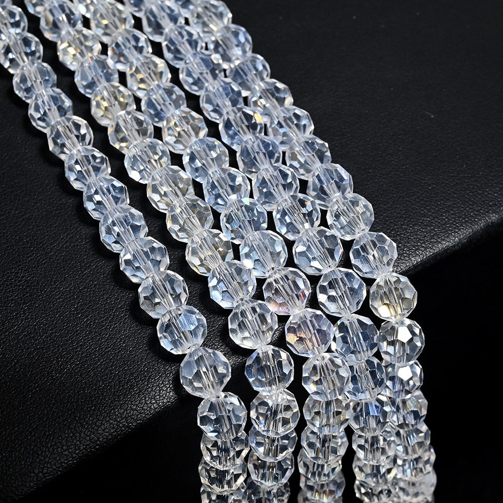 3 Strands 8mm 32‑Facet Earth Cut Glass Beads