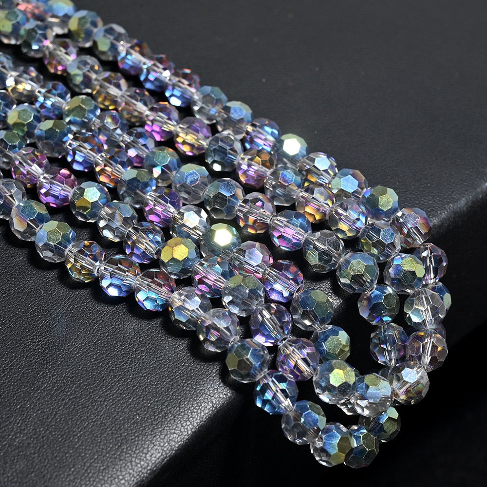 3 Strands 8mm 32‑Facet Earth Cut Glass Beads