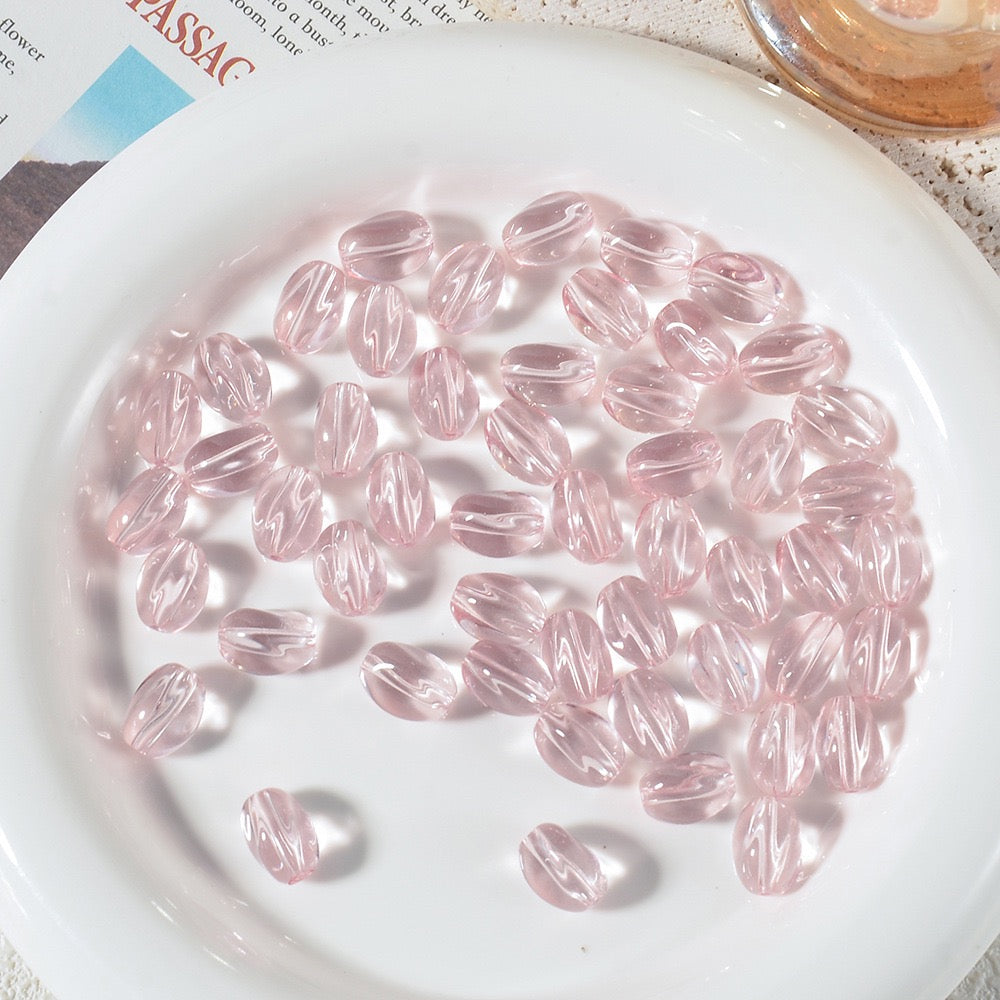 100pcs High‑Transparent Twisted Oval Glass Beads