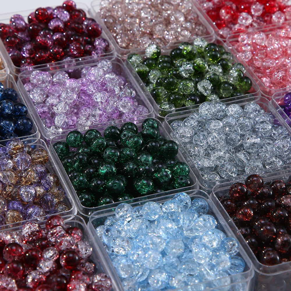 100pcs Crackle Flower Glass Round Loose Beads